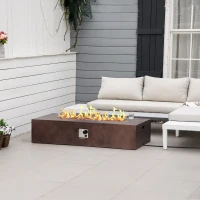 Outsunny 56" Firepit Table for Outside, 50,000 BTU Large Rectangular Stone Gas Firepit with Lava Rocks & Rain Cover, Fits 20lb Tank, Brown(m-10)