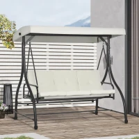 Outsunny Convertible Patio Swing Bed with Canopy and Cushions, 3 Seater Porch Swing for Outdoor, Backyard, Garden, Cream White(m-1)