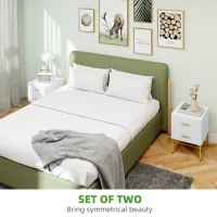 HOMCOM 2 Pieces Nightstands with Storage, Modern Bedside Tables with 2 Fluted Drawers and Gold Legs for Bedroom, White(m-4)