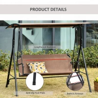 Outsunny 2-Person Porch Swing Chair, 2 Seater Patio Swing Bench w/ Adjustable Canopy, Breathable Seat for Garden, Poolside, Brown(m-7)