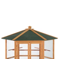 PawHut 69" Wooden Hexagonal Outdoor Aviary Flight Bird Cage With Covered Roof, Brown(m-5)