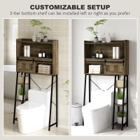 HOMCOM Over the Toilet Storage Cabinet, Over Toilet Bathroom Organizer with 3 Compartments, 4 Open Shelves, Distressed Brown(m-7)