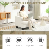 HOMCOM Modern Armchair, Upholstered Chenille Accent Chair with Wood Frame and Back Pillow for Living Room, Cream White(m-7)