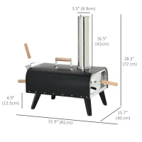 Outsunny Wood Fired Pizza Oven Stainless Steel Pizza Maker with Foldable Legs and Waterproof Cover, Black(m-3)
