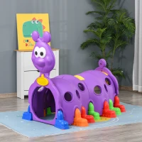 Qaba Caterpillar Tunnel, Toddler Tunnel for Kids Crawl and Climb Through, Kids' Play Structure Indoor Outdoor, 2 Sections, Purple(m-10)