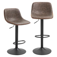 HOMCOM Adjustable Bar Stools, Swivel Bar Height Chairs Barstools Padded with Back for Kitchen, Counter, and Home Bar, Set of 2, Brown(m-11)