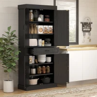 HOMCOM 71" Freestanding Kitchen Pantry with 4 Doors and 2 Cabinets, Tall Storage Cabinet for Kitchen, Distressed Black(m-8)