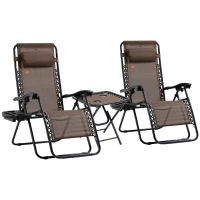 Outsunny Zero Gravity Chair Set of 2 Patio Chair with Side Table Cupholders and Pillows for Pool, Backyard, Lawn, Beach, Brown(m-11)