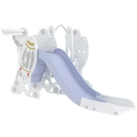 Qaba Toddler Swing and Slide Set with Basketball Hoop, Space Theme, Gray(m-1)