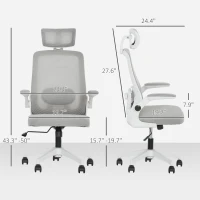 HOMCOM Mesh Office Chair, Ergonomic Desk Chair with Flip-up Armrest, Rotatable Headrest, Adjustable Lumbar Support, Gray(m-3)