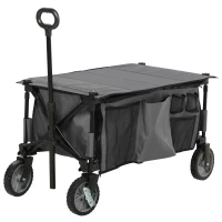 Outsunny Folding Garden Wagon, Collapsible Wagon, Cart with Wheels, Steel Frame and Oxford Fabric, Dark Grey(m-2)