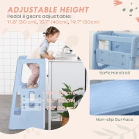 Outsunny Kids Step Stool Adjustable Standing Platform Light Blue(m-4)