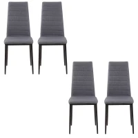 HOMCOM Modern Dining Chairs Set of 4, Upholstered Linen Fabric Kitchen Chairs with Channel Tufting and Metal Legs for Living Room, Dining Room, Bedroom, Grey(m-10)