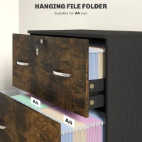 Vinsetto 2 Drawer File Cabinet with Lock, Office Filing Cabinet, Hanging Bar for Letter Size, Home Office, Rustic Brown(m-5)