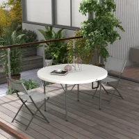 Outsunny Φ48" Folding Patio Table, Outdoor HDPE Picnic Table, Card Table for 6, Round Folding Banquet with Metal Frame, White(m-8)