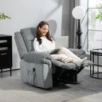 HOMCOM Manual Recliner Chair with Vibration Massage, Side Pockets, Corduroy Reclining Chair for Living Room, Grey(m-1)