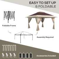 Outsunny 13' x 13' Pop Up Gazebo Instant Canopy Tent Shelter with 2-Tier Roof, Carry Bag, Wight Bags for Outdoor, Garden, Brown(m-5)