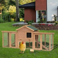 PawHut Wooden Chicken Coop, Outdoor Backyard Garden Large Rabbit Hutch with Nesting Box, Run, Ramp, Drawer(m-8)