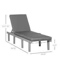 Outsunny Chaise Lounge Chair for Outdoor, Wood Outdoor Chaise Lounge with 4-Position Adjustable Backrest and Cushion, Reclining Beach Lounge Chair for Deck, Pool, Lawn and Sunbathing, Gray(m-3)