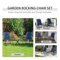 Outsunny 3pc Patio Foldable Rocking Chair Set, Outdoor Rocking Chairs and Table Bistro Set w/ Padded Seat, Headrest, Backrest for park, backyard, garden, Blue(m-4)