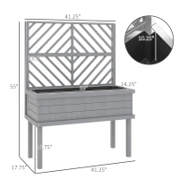 Outsunny Elevated Wood Planter with Trellis for Climbing Plants, Raised Garden Bed with Legs and Drainage Holes, Gray(m-3)