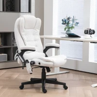 HOMCOM 6 Point Vibrating Massage Office Chair with Heat, Linen High Back Massage Desk Chair with Reclining Backrest, White(m-2)