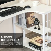 HOMCOM L-Shaped Computer Desk Home Office Corner Desk Study with Wide Desktop, 2 Side Shelves, Steel Frame, White(m-5)