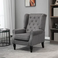 HOMCOM Fabric Accent Chair, Button Tufted Armchair, Armchair with Wood Legs, Thick Padding for Bedroom, Charcoal Grey(m-9)