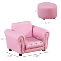 Qaba Kids Sofa Set with Footstool, Upholstered Armchair for Kids 18M+, Baby Sofa for Playroom, Children's Bedroom, Nursery Room, Pink(m-3)