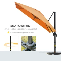 Outsunny 9.8x9.8ft Cantilever Umbrella Rotatable Square Top Market Parasol with 4 Adjustable Angle for Backyard Patio Outdoor Area Orange(m-5)