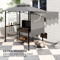 Outsunny 8' x 5' Grill Gazebo, Double Tiered Barbecue Grill Gazebo Shelter with Side Awning, 2 Side Shelves, 6 Hooks, Light Grey(m-4)