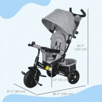 Qaba 6 in 1 Tricycle for Toddler 1-5 Years with Parent-Push Handle, Grey(m-3)