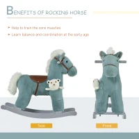 Qaba Kids Rocking Horse Plush Animal on Wooden Rockers with Sounds, Wooden Base and Bear Toy Baby Rocking Chair Blue(m-6)