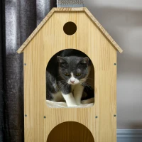 PawHut Cat Tree for Indoor Cats with Scratching Posts, Double-Layer House, 32" x 16" x 53", Natural(m-8)