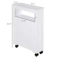 HOMCOM 6.25" x 20.5" x 28.25" Wood Rolling Narrow Bathroom Side Storage Cabinet - White(m-3)