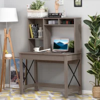 HOMCOM Computer Desk with Hutch, Home Office Table with Storage Shelves and Open Compartments for Writing, Work, Brown(m-7)