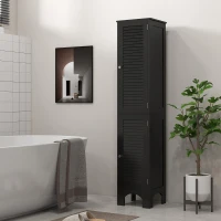 HOMCOM Narrow Bathroom Cabinet, Tall Bathroom Storage Cabinet with Shelves and Doors, Black(m-8)