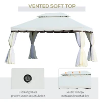 Outsunny 13' x 10' Outdoor Patio Gazebo Canopy with 2-Tier Polyester Roof, Vented Mesh Sidewall & Strong Aluminum Frame, Cream White(m-5)