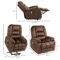 HOMCOM Lift Chair, Quick Assembly, Electric Riser and Recliner Chair with Vibration Massage, Heat, Side Pockets, Brown(m-3)