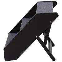 PawHut 3 Step Height Adjustable Portable Wooden Easy Climb Pet Stairs - Dark Brown(m-5)