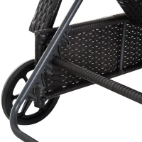 Outsunny Wicker Chaise Lounge, Outdoor Lounge Chair, PE Rattan Patio Sun lounger with Head-rest, 5-Level Height Adjust Backrest, Cushion & Wheels, Deep Coffee and Cream White(m-9)