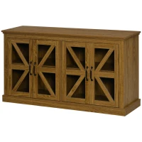 HOMCOM Sideboard Buffet Cabinet, Glass Door Credenza, Coffee Bar Cabinet with Adjustable Shelf, Natural(m-11)