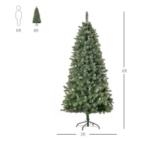 HOMCOM 6ft Unlit Snow-Dipped Fir Artificial Christmas Tree, Holiday Xmas Tree with Realistic Branches, Pine Cones and 718 Tips(m-3)