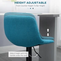 HOMCOM Adjustable Bar Stools, Swivel Bar Height Chairs Barstools Padded with Back for Kitchen, Counter, and Home Bar, Set of 4, Blue(m-5)