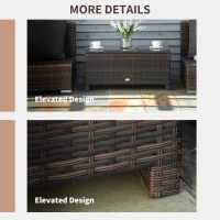 Outsunny Rattan Wicker Coffee Table with Glass Top Outdoor Garden Patio Furniture Brown Tempered(m-4)