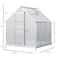 Outsunny 6' x 6' x 6.5' Polycarbonate Greenhouse with Aluminum Frame, Walk-in Heavy Duty Green House with Adjustable Roof Vent, Rain Gutter and Sliding Door for Winter, Silver(m-3)