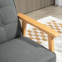 HOMCOM Modern Accent Chair with Button Tufted Back, Line-feel Fabric Armchair with Solid Wood Frame for Bedroom, Grey(m-9)