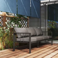 Outsunny 3-Seat Aluminum Outdoor Couch Patio Sofa with Cushions, Wide Seat, Armrests for Garden, Backyard, Balcony, Dark Grey(m-10)