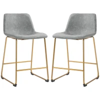 HOMCOM Counter Height Stools Set of 2, PU Leather Upholstered Stools for Kitchen Island, Modern Bar Chairs, Light Grey(m-2)