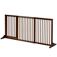 PawHut Freestanding Length Adjustable Wooden Pet Gate with Lockable Door 3 Panels, Brown(m-1)